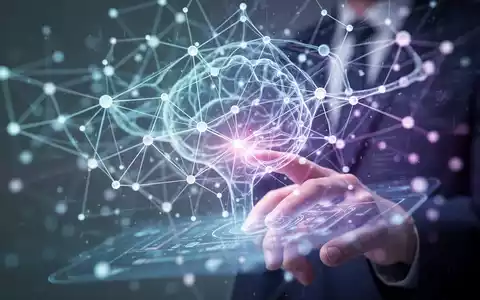 Abstrakte digitale Schnittstelle mit leuchtenden Knoten und Linien, die KI und Datenverarbeitung symbolisieren, mit einer subtilen menschlichen Hand, die mit einem holografischen Bildschirm interagiert. - Foto: über boerse-global.de