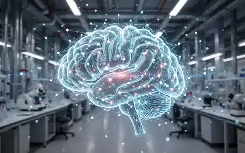Ein futuristisches, leuchtendes neuronales Netzwerk, das über einem verschwommenen Hintergrund aus einem Forschungslabor schwebt. - Foto: über boerse-global.de