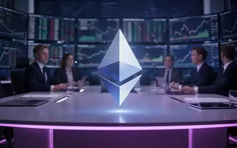 Ein stilisiertes Ethereum-Logo auf einem modernen Finanzschreibtisch mit unscharfen Figuren im Hintergrund. - Foto: über boerse-global.de