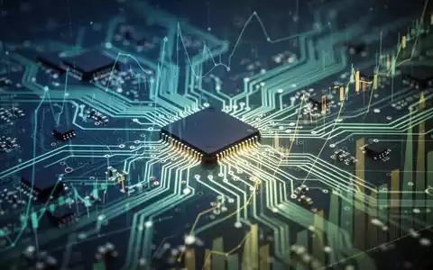 Ein stilisiertes, leuchtendes Schaltbrett mit komplizierten Bahnen und Mikrochips, überlagert mit abstrakten Finanzgrafiken und digitalen Datenströmen. - Foto: über boerse-global.de
