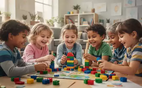 Kinder spielen konzentriert ein Brettspiel in einer hellen, freundlichen Umgebung, was die spielerische Förderung der Konzentration symbolisiert. - Foto: über boerse-global.de