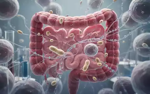 Mikroskopische Ansicht von Darmzellen mit genetischen StrĂ€ngen und hefeĂ€hnlichen Strukturen, die wissenschaftliche Forschung zu Morbus Crohn darstellen. - Foto: ĂŒber boerse-global.de