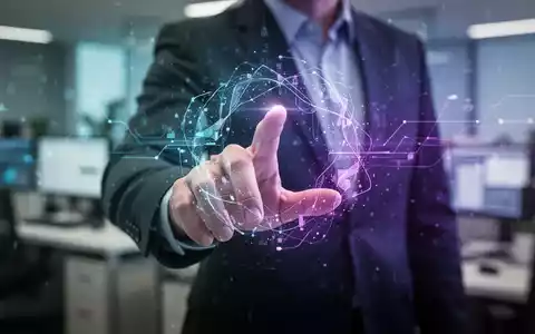 Eine Hand greift nach einer leuchtenden digitalen Schnittstelle in einem unscharfen Büro, symbolisch für Ablenkung und Konzentrationsverlust. - Foto: über boerse-global.de