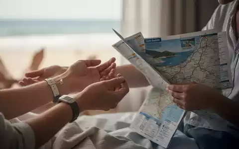 Eine Hand am Handgelenk prüft den Puls, während die andere einen Reiseführer hält, was den Beginn eines Urlaubs andeutet. - Foto: über boerse-global.de