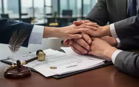 Ein Notartisch mit rechtlichen Dokumenten, Schreibfeder und einem Siegel, im Vordergrund ein sich haltendes Paar Hände. - Foto: über boerse-global.de