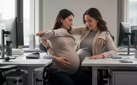 Eine schwangere Frau am ergonomischen Schreibtisch, die ihre Haltung anpasst, um Komfort und Unterstützung zu betonen. - Foto: über boerse-global.de