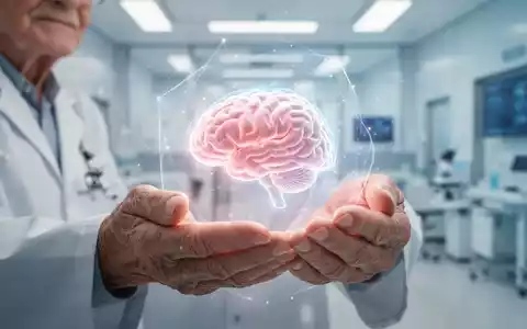 Ältere Hände halten ein schützendes Hologramm eines Gehirns, umgeben von einem medizinischen Umfeld, das Prävention symbolisiert. - Foto: über boerse-global.de