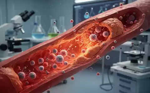 Nahaufnahme einer entzündeten Arterienwand mit Immunzellen, die die Rolle von Entzündungen bei Atherosklerose hervorheben. - Foto: über boerse-global.de