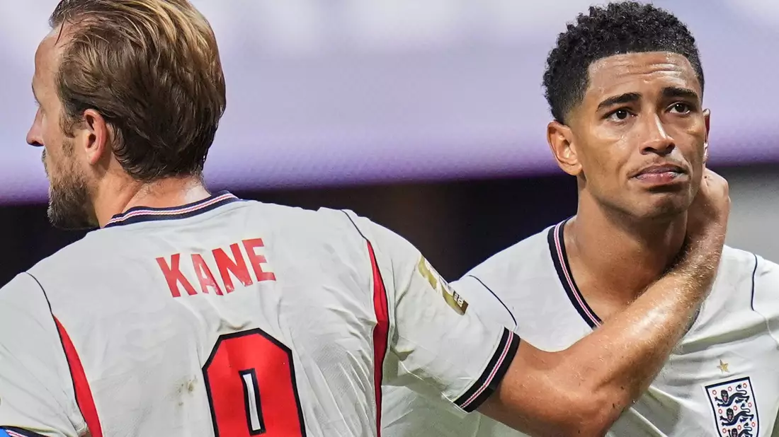 Enttäuschung pur: Englands Schlüsselspieler Harry Kane und Jude Bellingham. - Bild: Jeff Roberson/AP/dpa