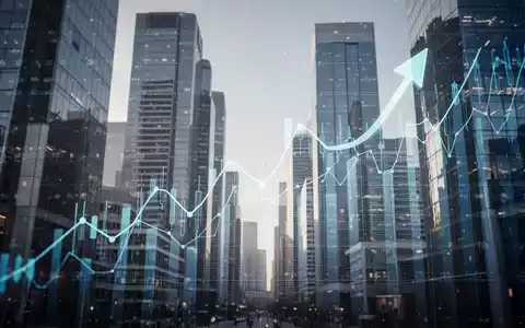 Grafische Darstellung von Finanzdaten oder einem Aktienchart mit aufsteigenden Linien vor einem modernen Finanzviertel. - Foto: über boerse-global.de
