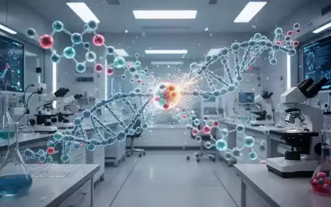 Nahaufnahme von leuchtenden, komplexen Molekülmodellen und High-Tech-Laborgeräten, die neue Krebstherapien darstellen. - Foto: über boerse-global.de
