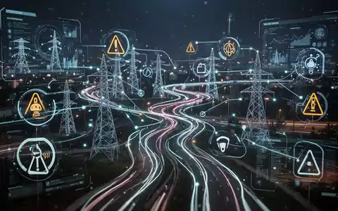 Eine digitale Benutzeroberfläche mit leuchtenden Linien, die Symbole für Energieinfrastruktur und Sicherheit verbinden. - Foto: über boerse-global.de