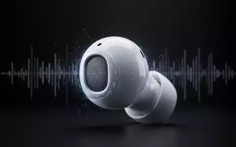 Nahaufnahme eines Apple AirPod Pro Ohrhörers mit dezentem digitalem Leuchten vor dunklem Hintergrund mit schwacher Equalizer-Grafik. - Foto: über boerse-global.de