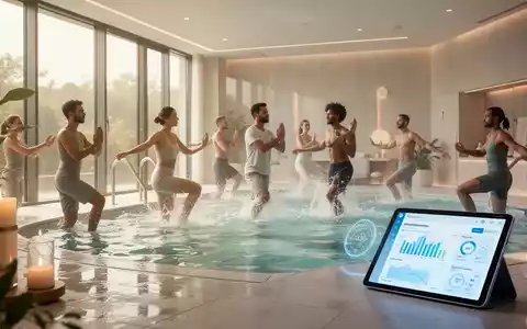 Eine Gruppe von Menschen praktiziert achtsame Bewegung in einem modernen Wellnessbereich, der Natur und Digitalisierung verbindet. - Foto: über boerse-global.de