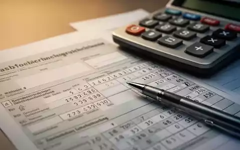 Nahaufnahme eines deutschen Steuerformulars oder Hauptbuchs mit einem Stift und einem Taschenrechner im Hintergrund, der Präzision und Regulierung vermittelt. - Foto: über boerse-global.de