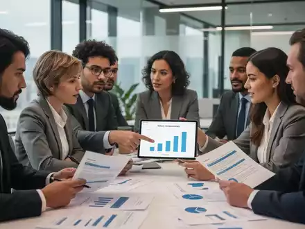 Eine vielfältige Gruppe von Fachleuten in einem modernen Büro diskutiert Dokumente zur Lohntransparenz und Compliance. - Foto: über boerse-global.de