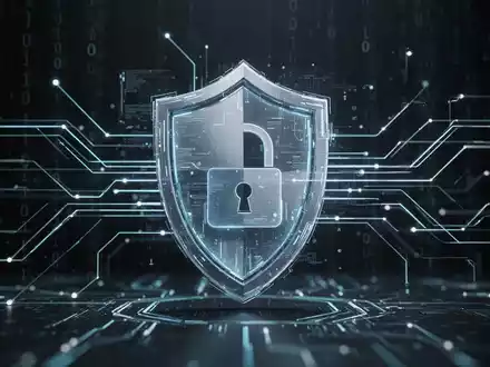 Ein stilisiertes digitales Schild über einem Netz aus leuchtenden Datenlinien, das Cybersicherheit für Privatanwender symbolisiert. - Foto: über boerse-global.de