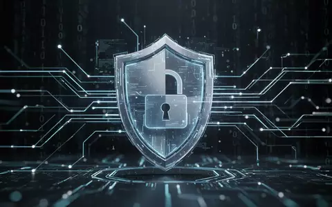 Ein stilisiertes digitales Schild über einem Netz aus leuchtenden Datenlinien, das Cybersicherheit für Privatanwender symbolisiert. - Foto: über boerse-global.de