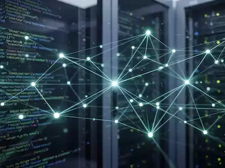 Abstrakte Visualisierung der Datenanalyse mit leuchtenden Netzwerkverbindungen, die einen gRPC-Server zur Dokumentenverarbeitung darstellt. - Foto: über boerse-global.de