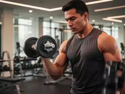 Eine Person trainiert mit einer Hantel in einem Fitnessstudio, konzentriert auf ihre Muskeln und Herzgesundheit. - Foto: über boerse-global.de