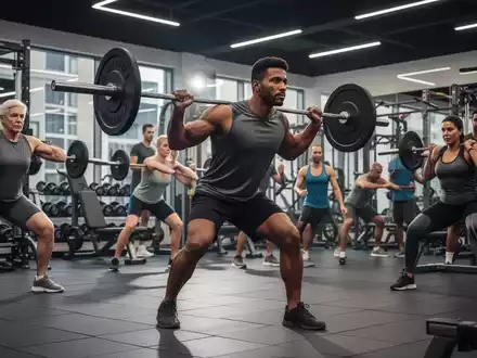 Verschiedene Personen unterschiedlichen Alters und Geschlechts beim Krafttraining in einem modernen Fitnessstudio, Fokus auf korrekte Ausführung. - Foto: über boerse-global.de