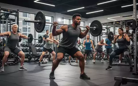 Verschiedene Personen unterschiedlichen Alters und Geschlechts beim Krafttraining in einem modernen Fitnessstudio, Fokus auf korrekte Ausführung. - Foto: über boerse-global.de