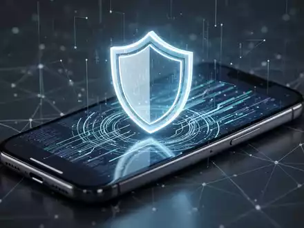 Ein stilisiertes, leuchtendes Schildsymbol auf einem modernen Smartphone-Bildschirm, das Echtzeit-Sicherheit und Schutz vor digitalen Bedrohungen symbolisiert. - Foto: über boerse-global.de