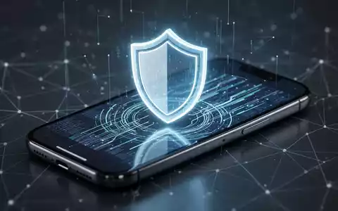 Ein stilisiertes, leuchtendes Schildsymbol auf einem modernen Smartphone-Bildschirm, das Echtzeit-Sicherheit und Schutz vor digitalen Bedrohungen symbolisiert. - Foto: über boerse-global.de