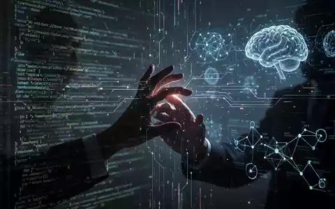 Eine schattenhafte Hand manipuliert digitale Datenströme, umgeben von leuchtenden Codezeilen und abstrakten KI-Algorithmen. - Foto: über boerse-global.de