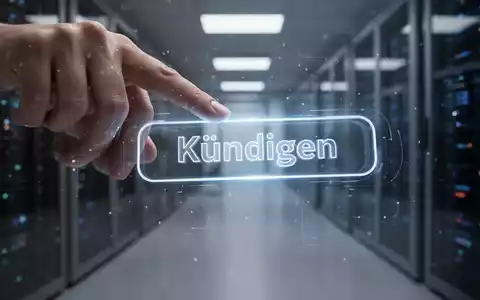Ein Finger schwebt über einem digitalen Kündigungsbutton auf einem Bildschirm, im Hintergrund eine verschwommene Büroumgebung. - Foto: über boerse-global.de