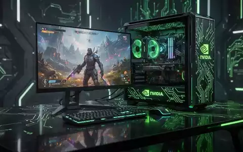 Zukunftssicheres Gaming-Setup mit Computer, der ein lebendiges Videospiel zeigt, Symbol für fortschrittliche Grafiktechnologie. - Foto: über boerse-global.de