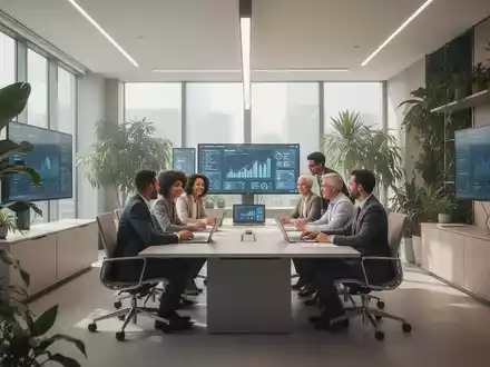 Ein modernes, helles Büro mit Pflanzen und Menschen, die an einem Tisch zusammenarbeiten, symbolisiert optimierte Arbeitswelten. - Foto: über boerse-global.de