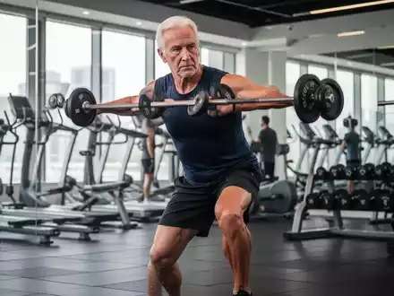 Eine aktive ältere Person (50+) beim Krafttraining mit leichten Gewichten in einem modernen Fitnessstudio. - Foto: über boerse-global.de