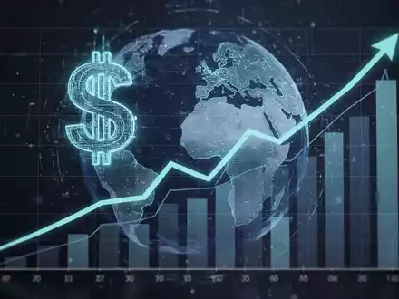 Ein stilisierter Finanzgraph, der einen Aufwärtstrend zeigt, mit einem digitalen Dollarzeichen und einem Globus im Hintergrund. - Foto: über boerse-global.de