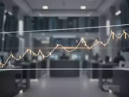 Abstrakte Darstellung eines Finanzdiagramms, das sich seitwärts in einem stabilen Kanal bewegt, vor einem unscharfen Handelsraumbild. - Foto: über boerse-global.de