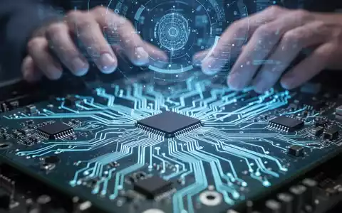 Nahaufnahme einer Hightech-Leiterplatte mit feinen Leiterbahnen und Bauteilen, die in futuristischem Blau leuchtet. - Foto: über boerse-global.de