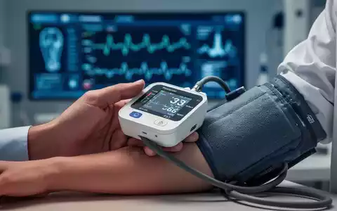 Eine Hand hält eine Blutdruckmanschette, die an einem Arm angelegt ist, mit einem unscharfen Hintergrund, der digitale Gesundheitsdaten zeigt. - Foto: über boerse-global.de