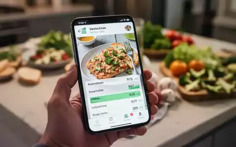 Nahaufnahme eines Smartphones, das Nährwertdaten über ein auf dem Bildschirm angezeigtes Lebensmittel anzeigt. Eine Hand hält das Telefon. - Foto: über boerse-global.de