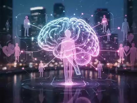 Leuchtendes, abstraktes KI-Gehirn, das digitale Silhouetten verbindet, symbolisiert KIs Rolle in zukünftigen Dating-Apps und Partnervermittlung. - Foto: über boerse-global.de