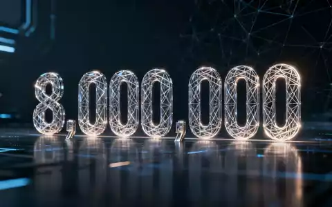 Eine digitale Darstellung der Zahl 8.000.000, die aus leuchtenden, miteinander verbundenen Linien besteht, vor einem dunklen Hintergrund. - Foto: über boerse-global.de