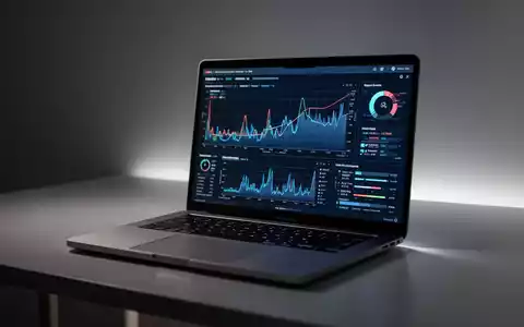 Ein schlankes, modernes Laptop mit Leistungsdiagrammen und technischen Daten auf dem Bildschirm, auf einem minimalistischen Schreibtisch. - Foto: über boerse-global.de