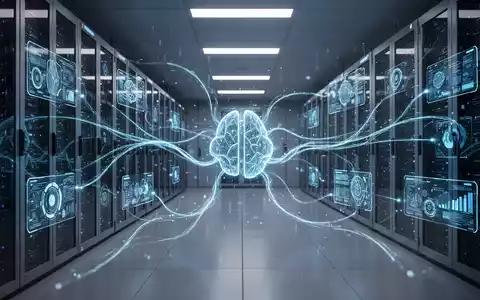 Futuristischer Serverraum mit leuchtend blauen Datenströmen, die künstliche Intelligenz und Echtzeit-Datenintegration darstellen. - Foto: über boerse-global.de