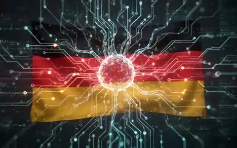 Leuchtendes neuronales Netzwerk mit deutscher Flagge, symbolisiert KI-Regulierung und nationale Strafverfolgung. - Foto: über boerse-global.de