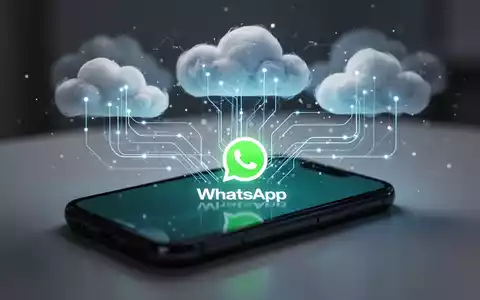 Ein Smartphone mit WhatsApp-Logo auf dem Bildschirm, verbunden mit abstrakten Cloud-Netzwerklinien, die Cloud-Speicher und Datensicherung darstellen. - Foto: ĂŒber boerse-global.de
