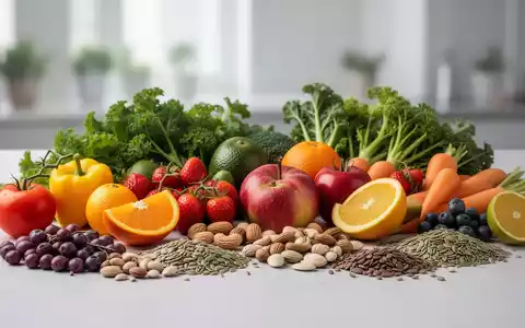 Eine bunte Auswahl an frischem Obst, GemĂŒse, NĂŒssen und Samen, die eine gesunde, pflanzenbasierte ErnĂ€hrung symbolisiert. - Foto: ĂŒber boerse-global.de