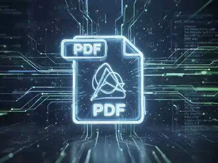 Leuchtendes, stilisiertes PDF-Symbol im Zentrum eines digitalen Netzwerks, umgeben von abstrakten Linien und Datenströmen in Blau und GrĂŒn. - Foto: ĂŒber boerse-global.de