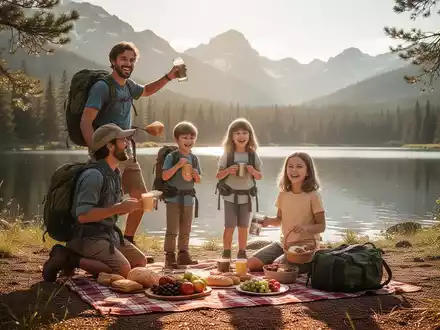 Eine Familie mit zwei Kindern genießt einen Urlaub im Freien, vielleicht beim Wandern oder Picknicken in einem regionalen Park. - Foto: über boerse-global.de