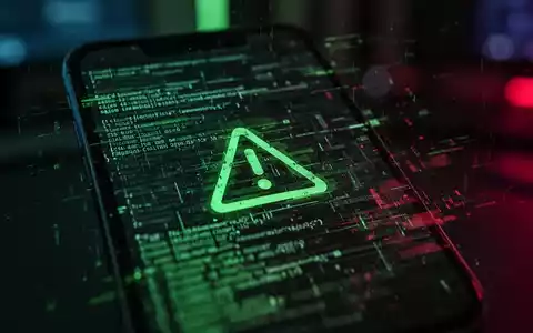 Nahaufnahme eines Smartphone-Bildschirms mit abstraktem, glitching digitalem Code und bedrohlichen Lichtreflexen. Fokus auf Cybersicherheit. - Foto: über boerse-global.de