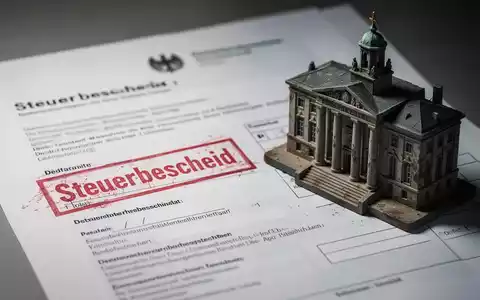 Ein Steuerbescheid mit rotem Stempel neben einem Modell eines Rathauses, symbolisiert die Steueraffäre in Homburg und neue Entwicklungen. - Foto: über boerse-global.de