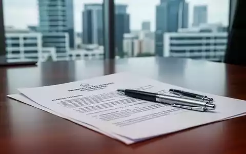 Ein Detailbild eines Mietvertrags oder Rechtsdokuments auf einem Schreibtisch mit einem Stift. Im Hintergrund verschwommen eine Stadtansicht. - Foto: über boerse-global.de